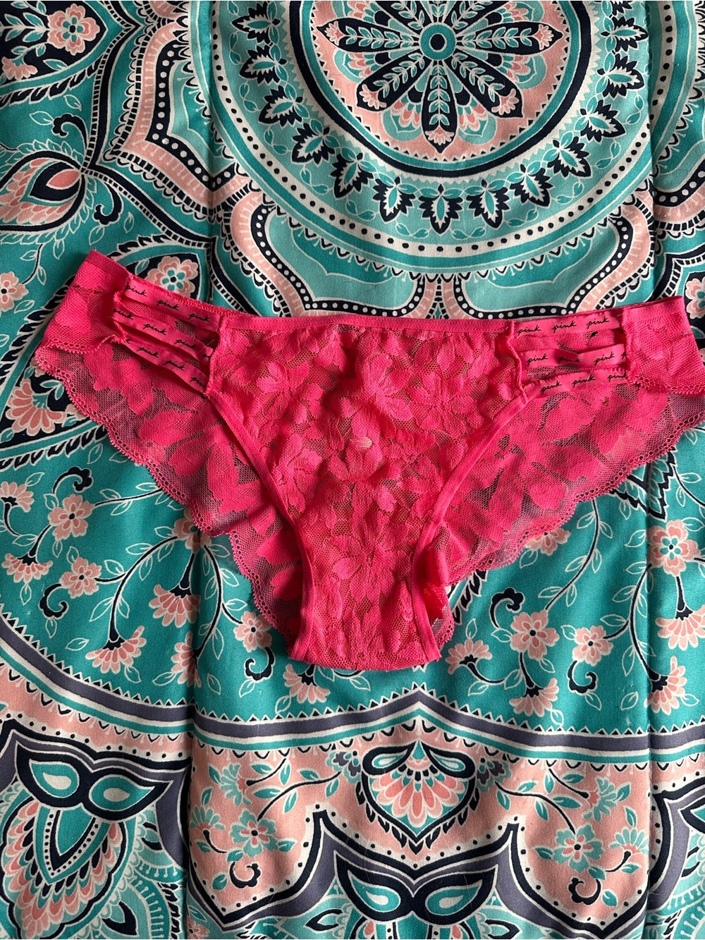 PINK Victoria's Secret Hot Pink Lace Bikini Panty